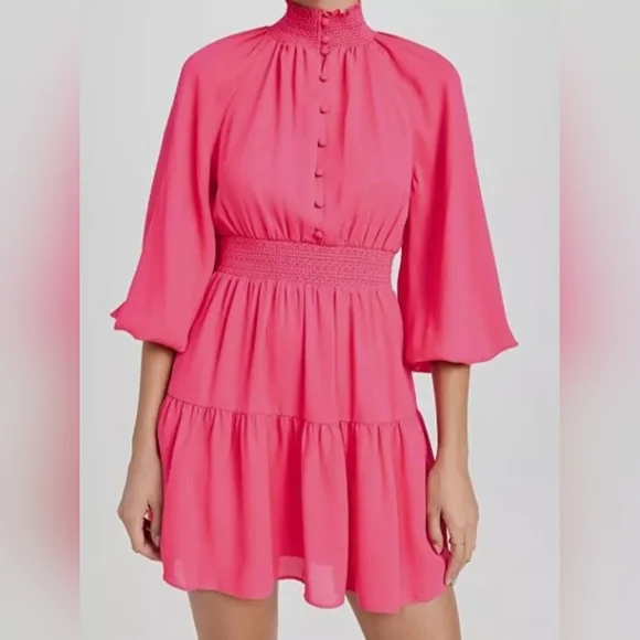 💖HOST PICK💖NEWAlice+Olivia Stacey Bendet Lavinia Smocked Crepe de Chine Dress - Picture 12 of 13